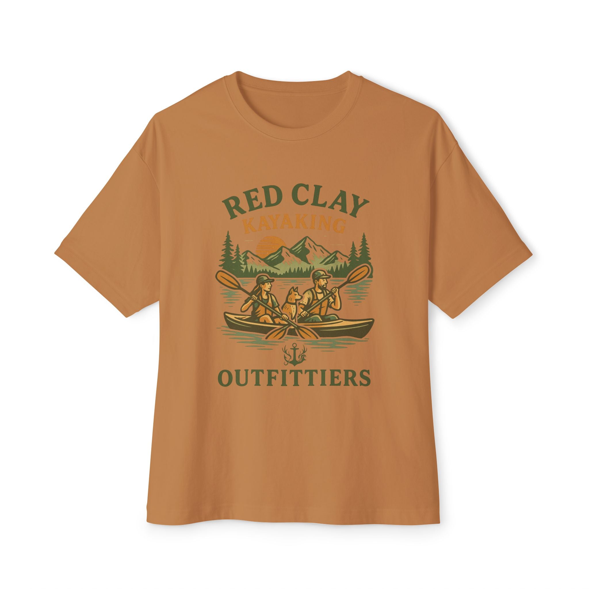 Red Clay Kayaking Unisex Oversized Boxy Tee, Relaxed Fit Graphic T-Shirt, Outdoor Adventure Clothing, Summer Casual Wear, Gift for Kayakers