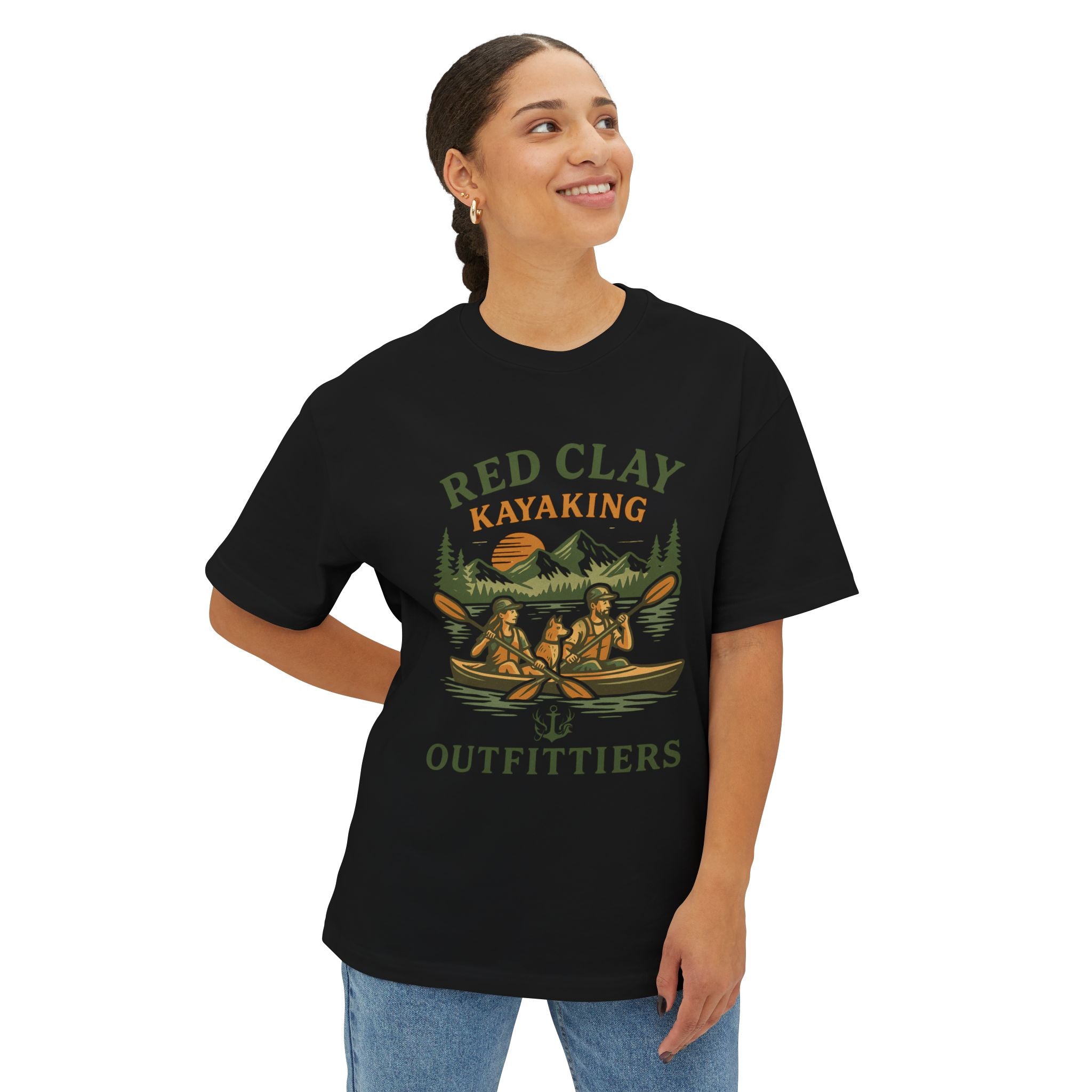 Red Clay Kayaking Unisex Oversized Boxy Tee, Relaxed Fit Graphic T-Shirt, Outdoor Adventure Clothing, Summer Casual Wear, Gift for Kayakers
