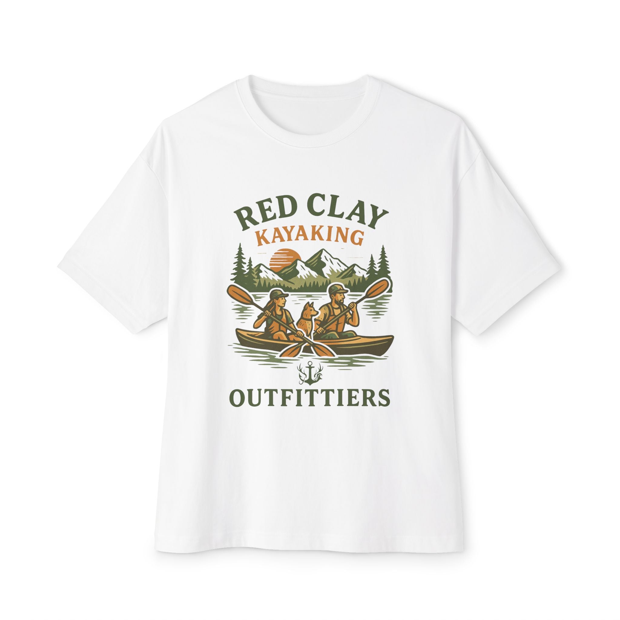 Red Clay Kayaking Unisex Oversized Boxy Tee, Relaxed Fit Graphic T-Shirt, Outdoor Adventure Clothing, Summer Casual Wear, Gift for Kayakers