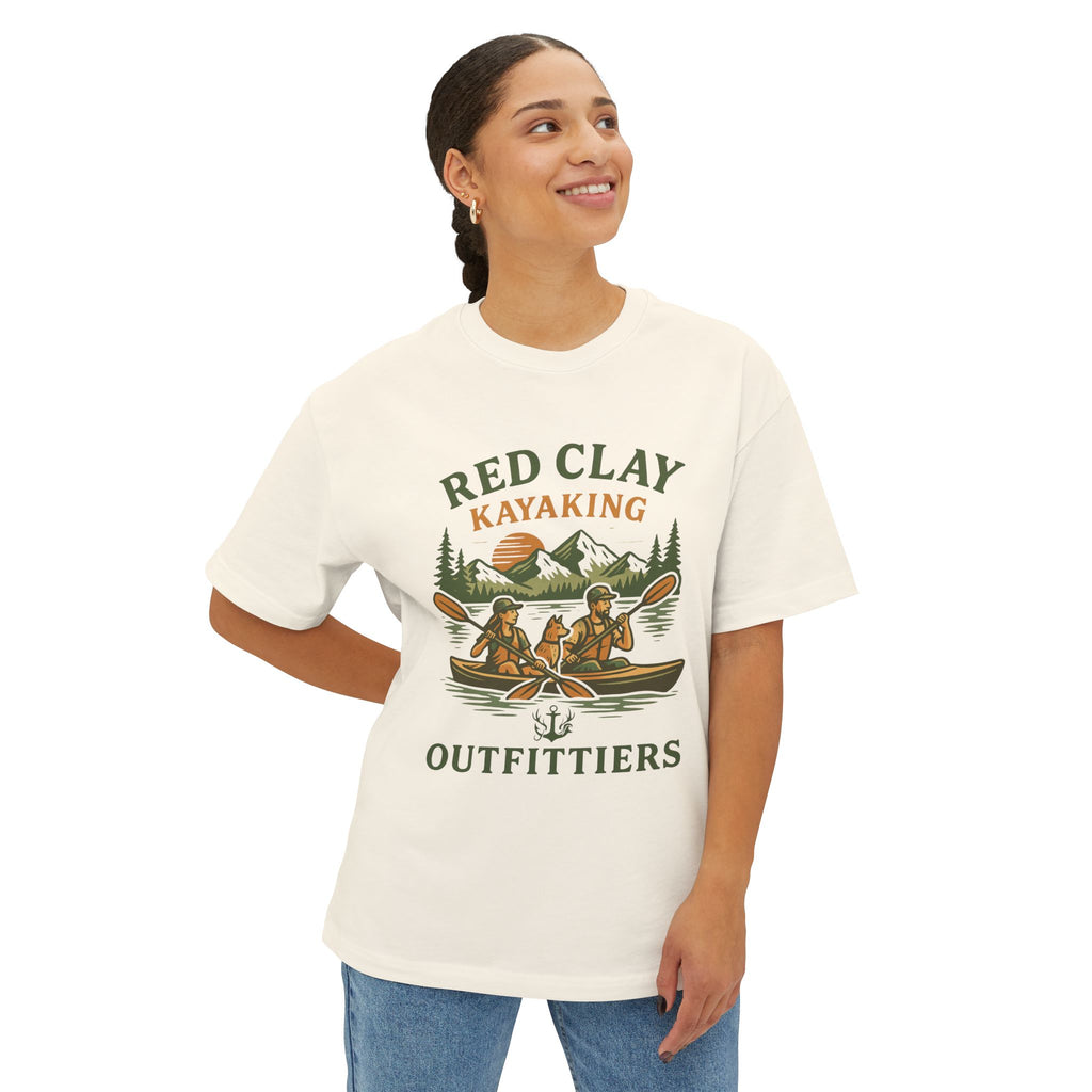 Red Clay Kayaking Unisex Oversized Boxy Tee, Relaxed Fit Graphic T-Shirt, Outdoor Adventure Clothing, Summer Casual Wear, Gift for Kayakers