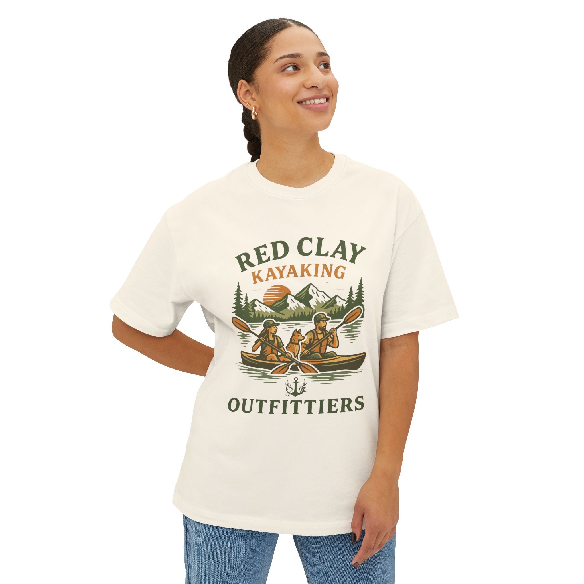 Red Clay Kayaking Unisex Oversized Boxy Tee, Relaxed Fit Graphic T-Shirt, Outdoor Adventure Clothing, Summer Casual Wear, Gift for Kayakers
