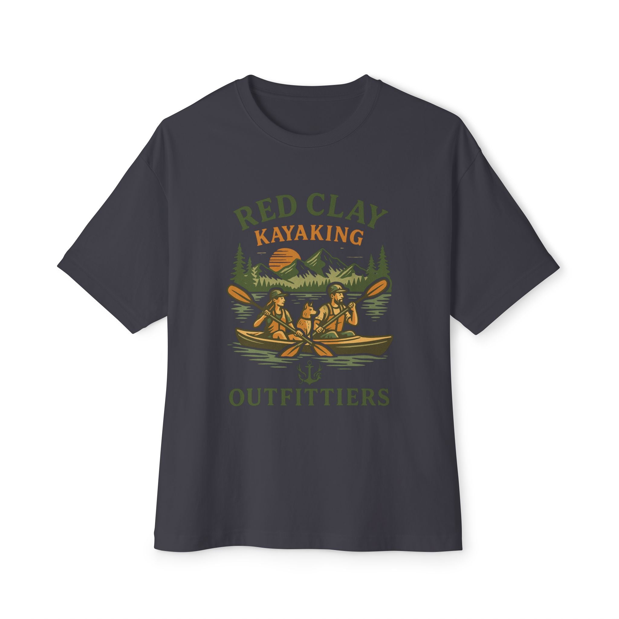 Red Clay Kayaking Unisex Oversized Boxy Tee, Relaxed Fit Graphic T-Shirt, Outdoor Adventure Clothing, Summer Casual Wear, Gift for Kayakers