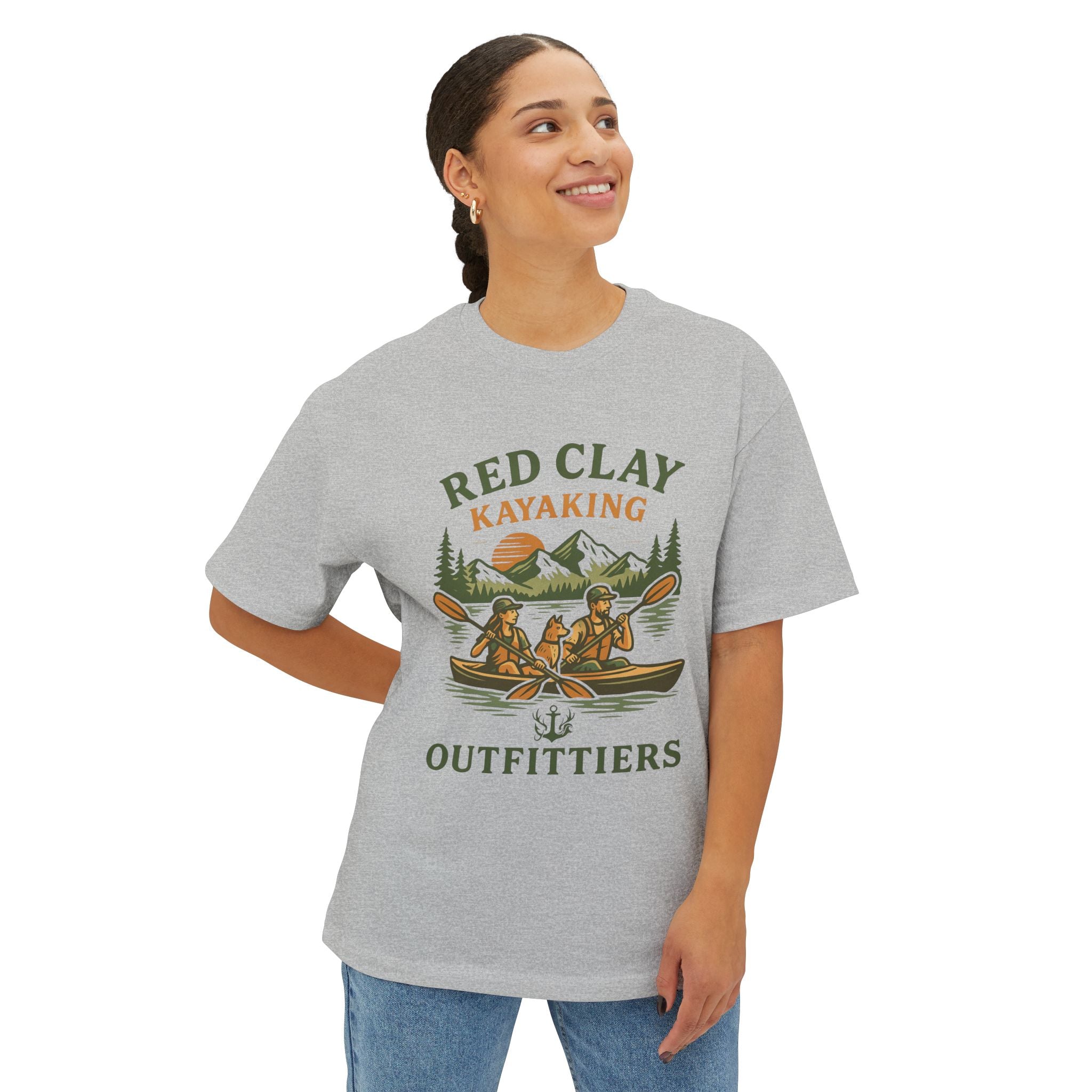 Red Clay Kayaking Unisex Oversized Boxy Tee, Relaxed Fit Graphic T-Shirt, Outdoor Adventure Clothing, Summer Casual Wear, Gift for Kayakers
