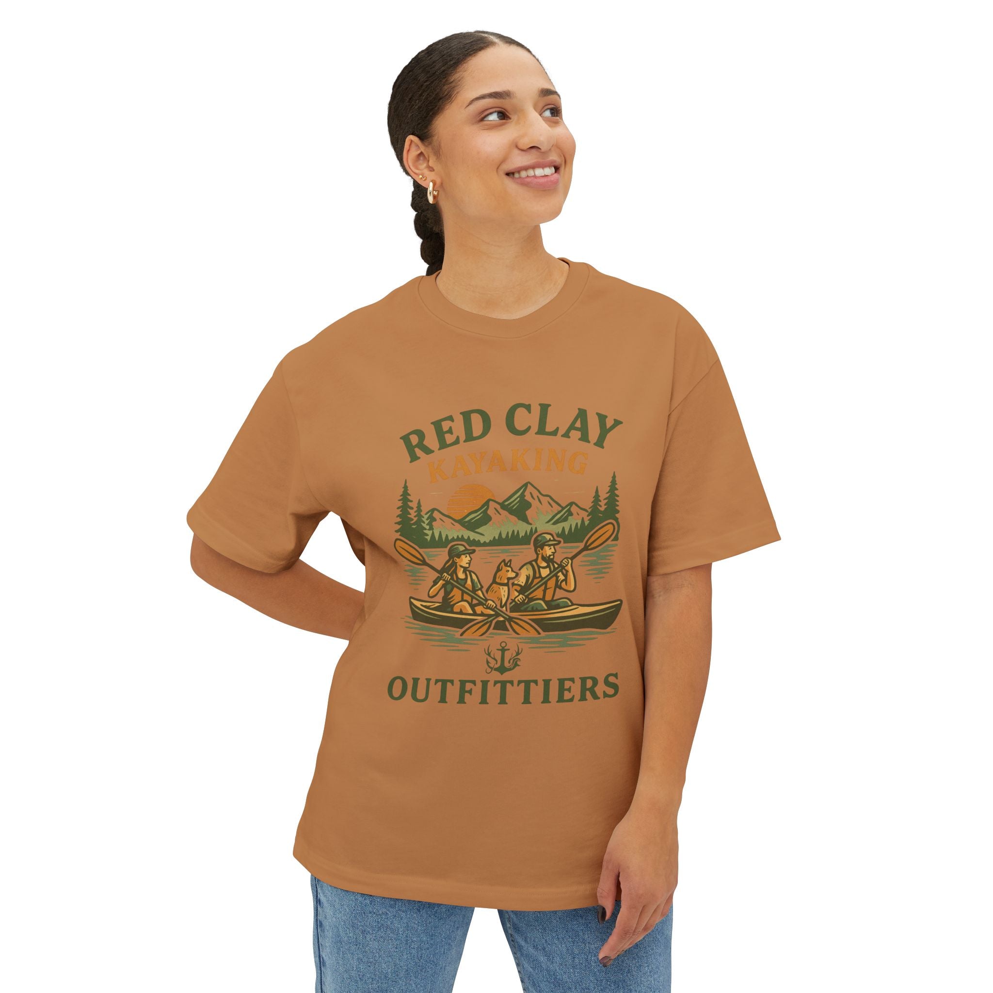 Red Clay Kayaking Unisex Oversized Boxy Tee, Relaxed Fit Graphic T-Shirt, Outdoor Adventure Clothing, Summer Casual Wear, Gift for Kayakers