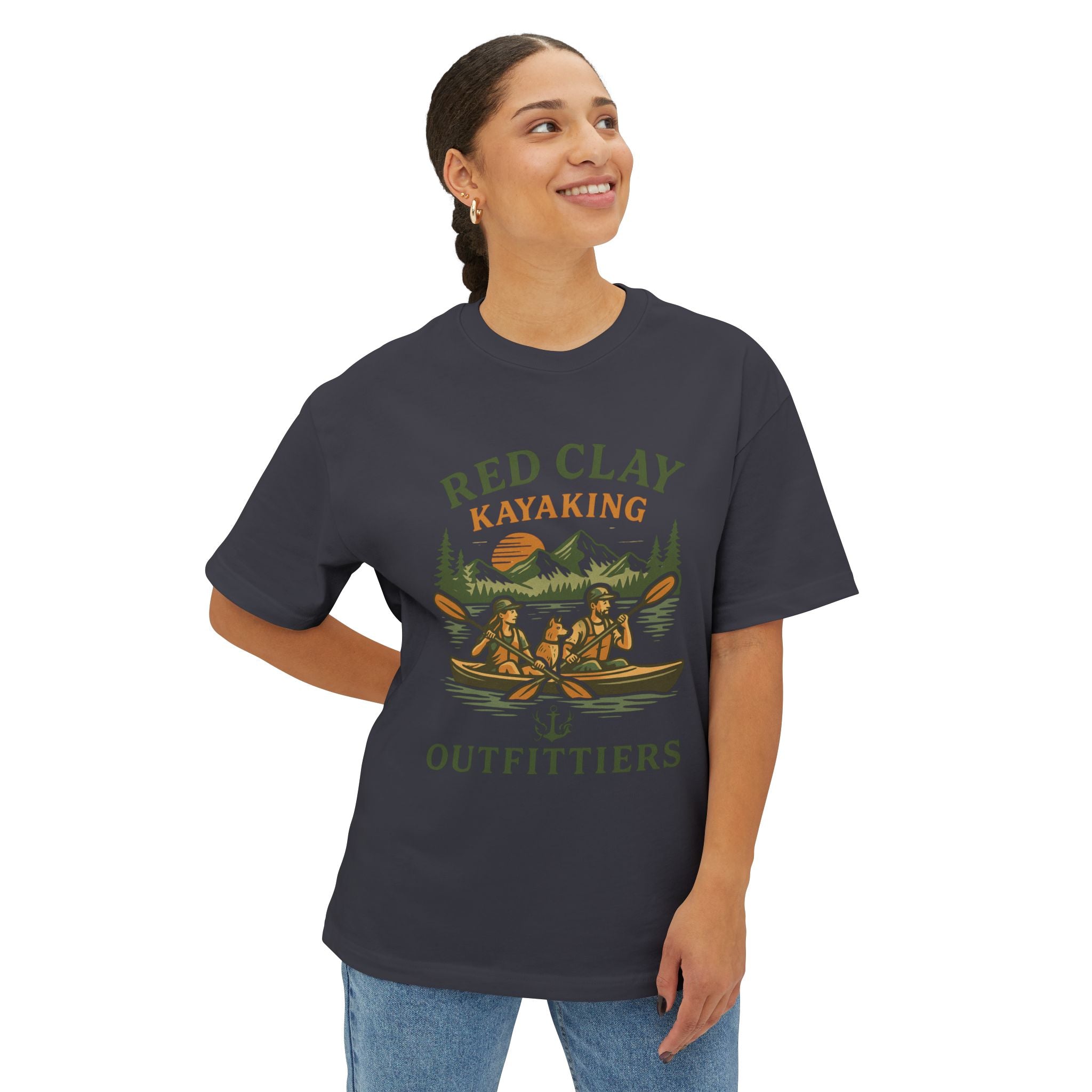 Red Clay Kayaking Unisex Oversized Boxy Tee, Relaxed Fit Graphic T-Shirt, Outdoor Adventure Clothing, Summer Casual Wear, Gift for Kayakers