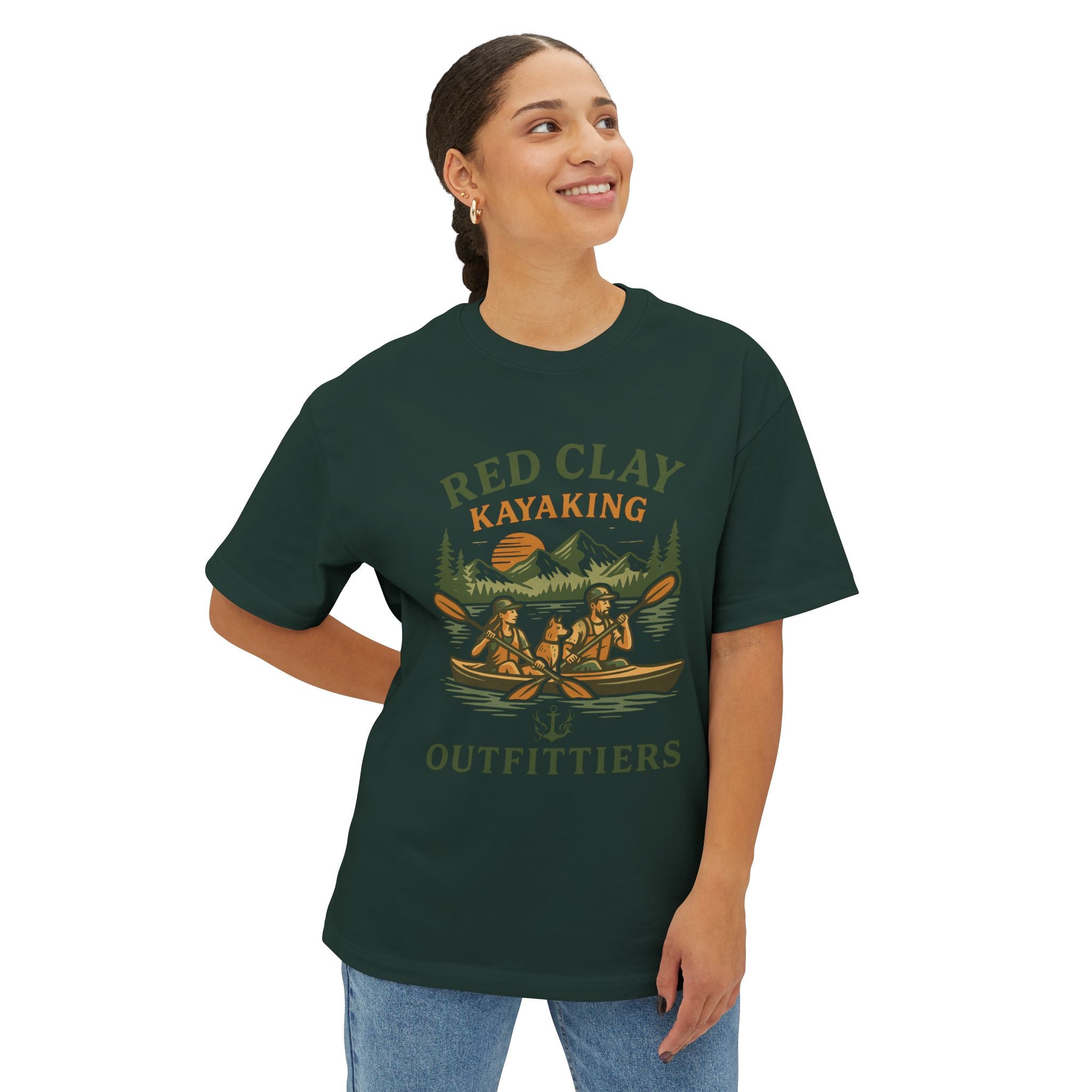 Red Clay Kayaking Unisex Oversized Boxy Tee, Relaxed Fit Graphic T-Shirt, Outdoor Adventure Clothing, Summer Casual Wear, Gift for Kayakers