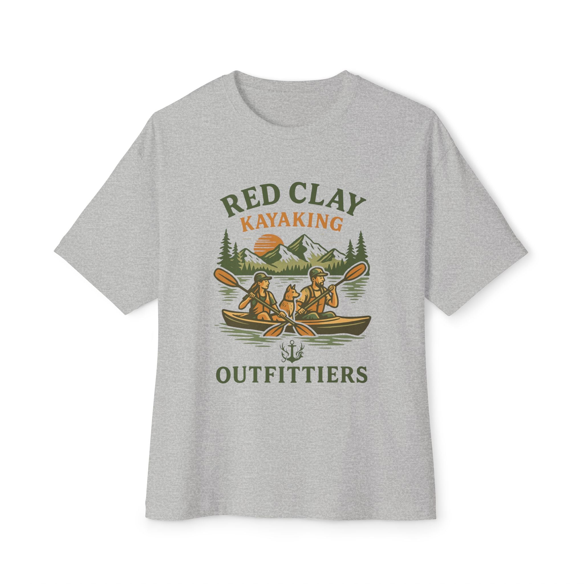 Red Clay Kayaking Unisex Oversized Boxy Tee, Relaxed Fit Graphic T-Shirt, Outdoor Adventure Clothing, Summer Casual Wear, Gift for Kayakers