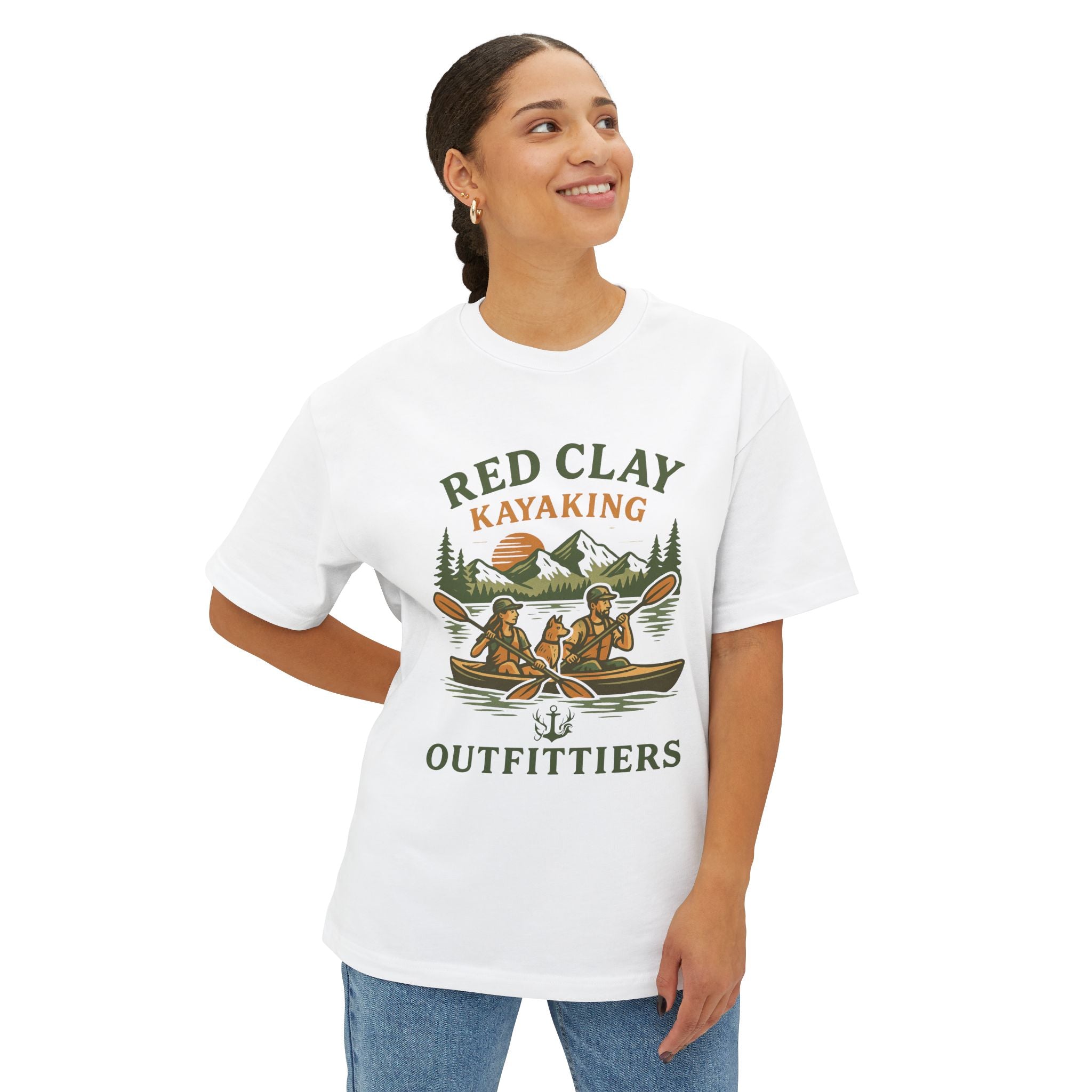 Red Clay Kayaking Unisex Oversized Boxy Tee, Relaxed Fit Graphic T-Shirt, Outdoor Adventure Clothing, Summer Casual Wear, Gift for Kayakers