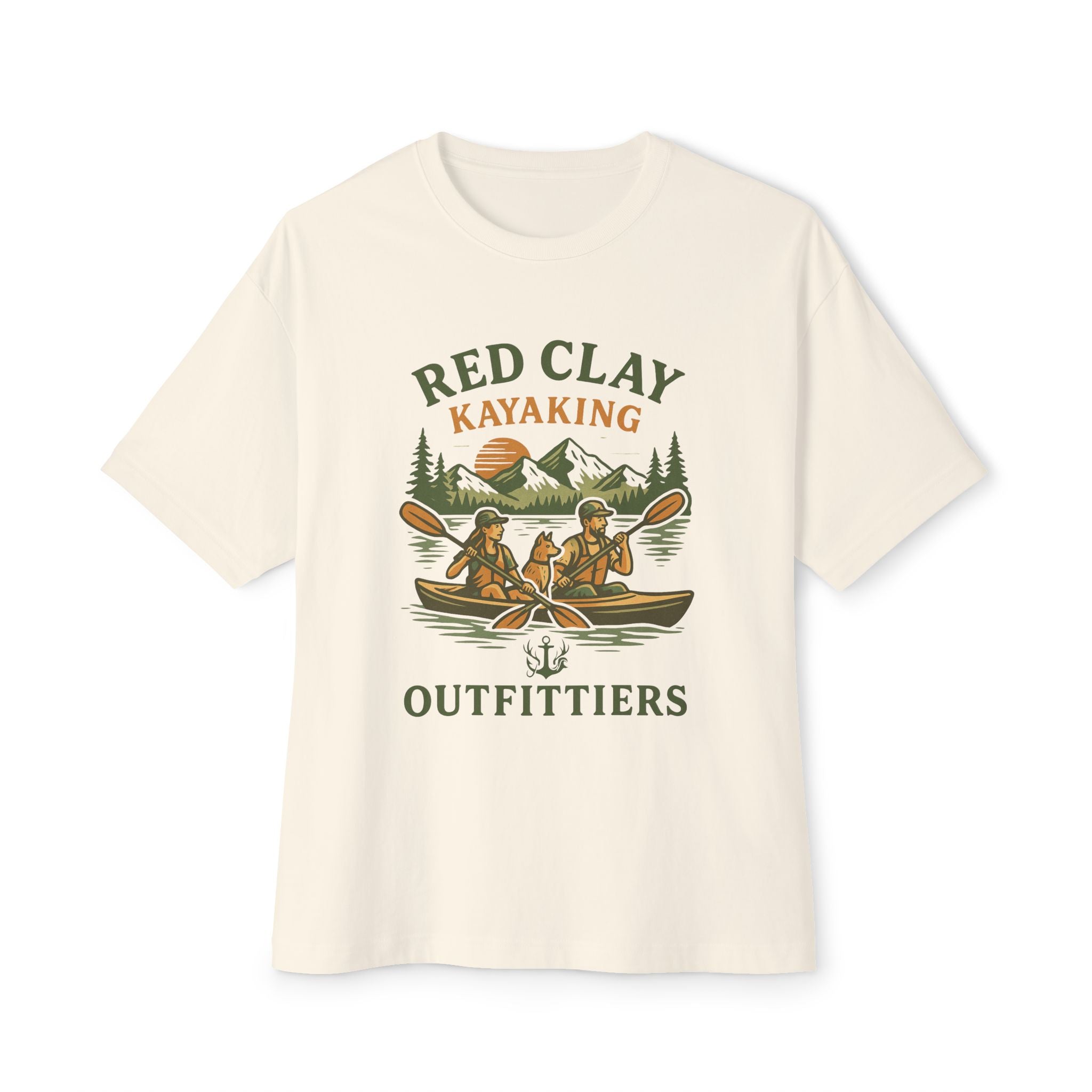 Red Clay Kayaking Unisex Oversized Boxy Tee, Relaxed Fit Graphic T-Shirt, Outdoor Adventure Clothing, Summer Casual Wear, Gift for Kayakers